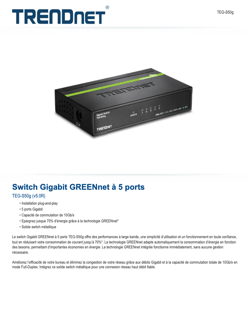 Image de la première page du manuel de l'appareil TEG-S50g