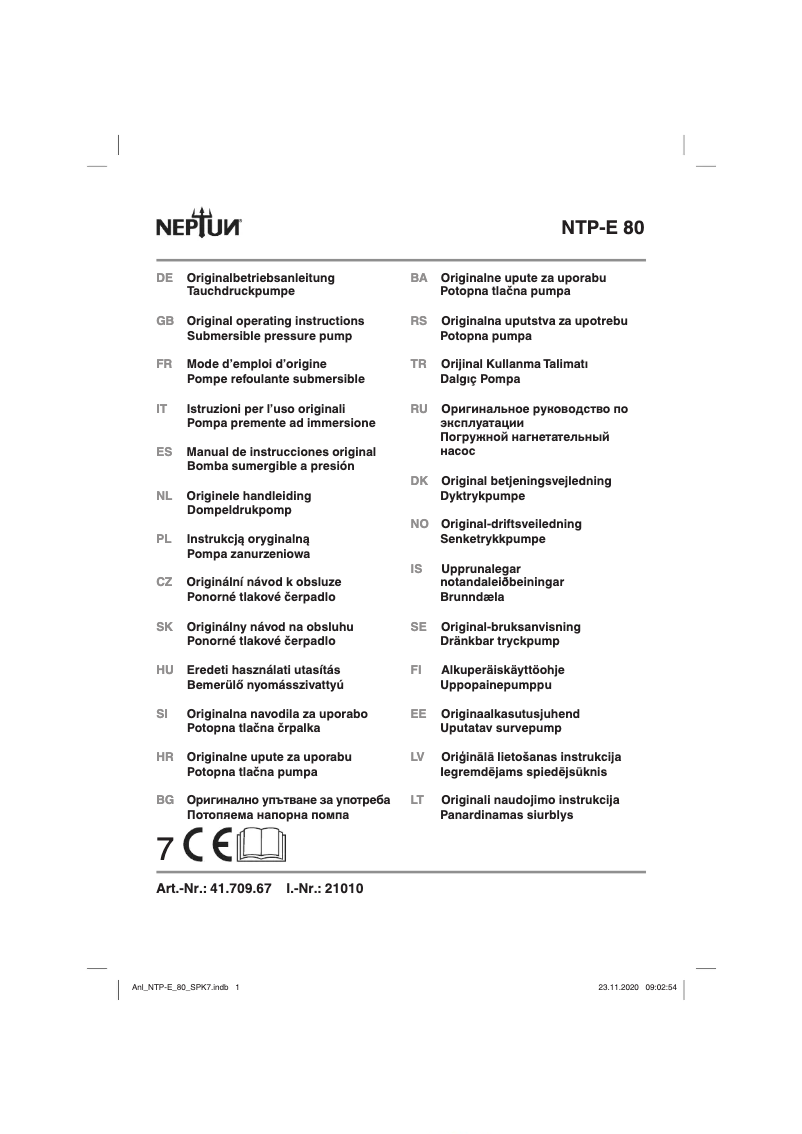 Image de la première page du manuel de l'appareil NTP-E 80