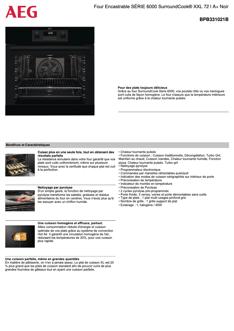 Página 1 del manual Ficha técnica AEG BPB331021B