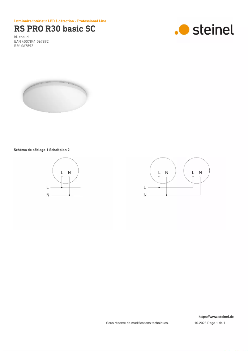 Page 1 de la notice Schéma de câblage Steinel RS PRO R30 Basic SC