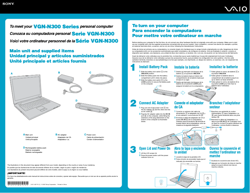 Image de la première page du manuel de l'appareil Vaio VGN-N385QE