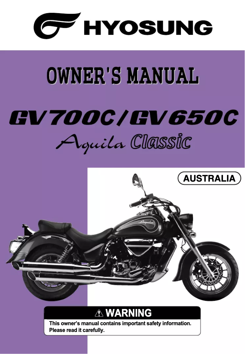 Page 1 de la notice Manuel utilisateur Hyosung Aquila GV650C