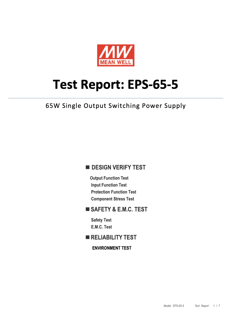 Page 1 de la notice Fiche technique Mean Well EPS-65-5