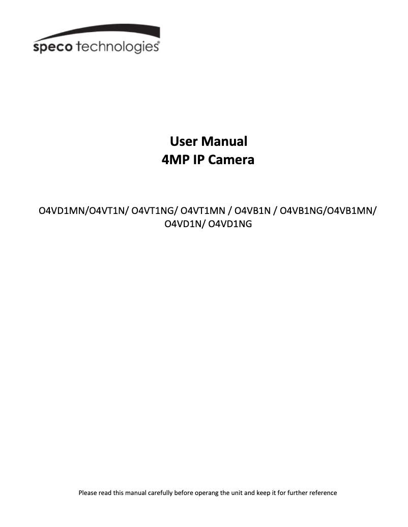 Page n°1 - Manuel utilisateur Speco Technologies O4VB1N