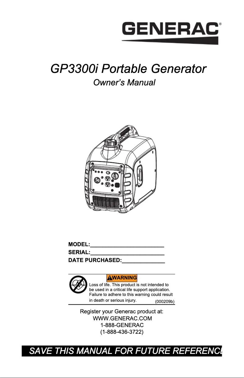 Page n°1 - Manuel utilisateur Generac G0071540