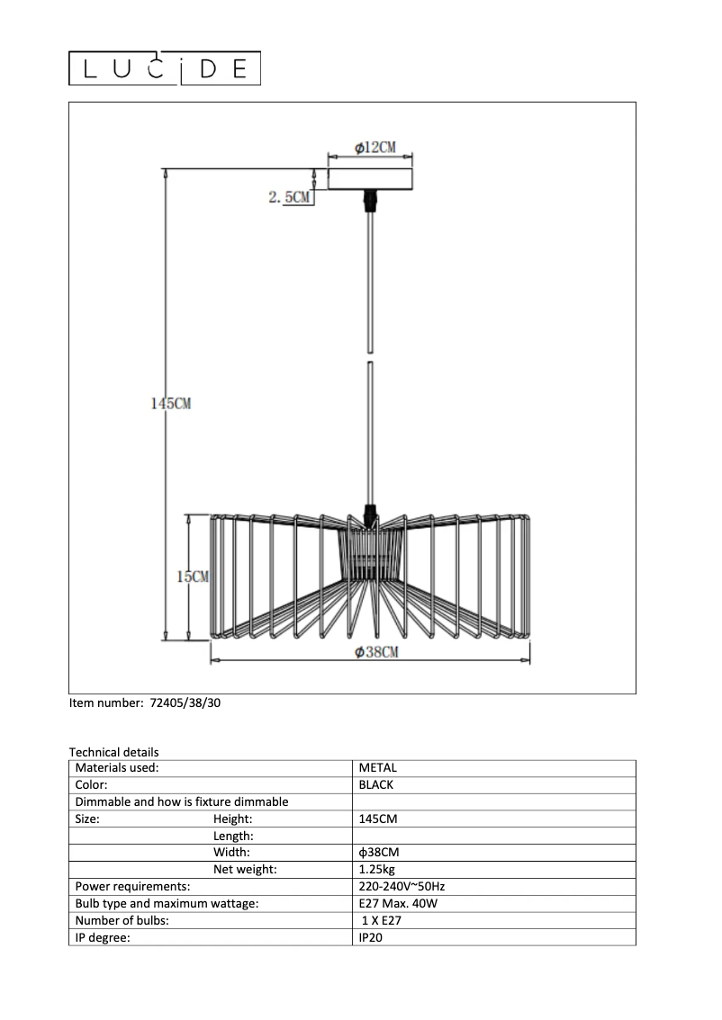Page 1 de la notice Manuel utilisateur Lucide Jur 72405/38/30