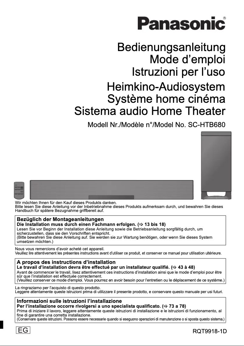 Page 1 of the manual User Manual Panasonic SC-HTB680