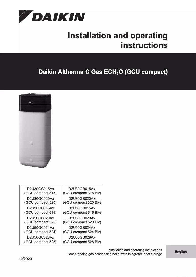 Page 1 de la notice Manuel utilisateur Daikin D2U30GC020AA