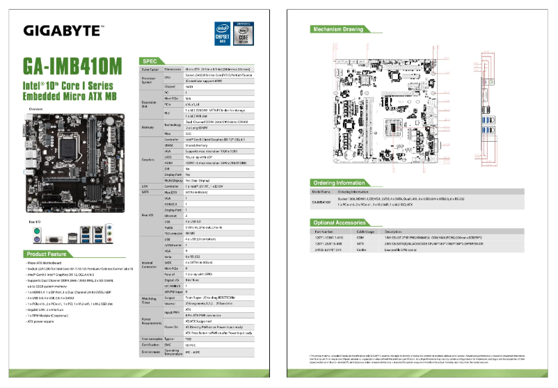 Page 1 de la notice Fiche technique Gigabyte GA-IMB410M