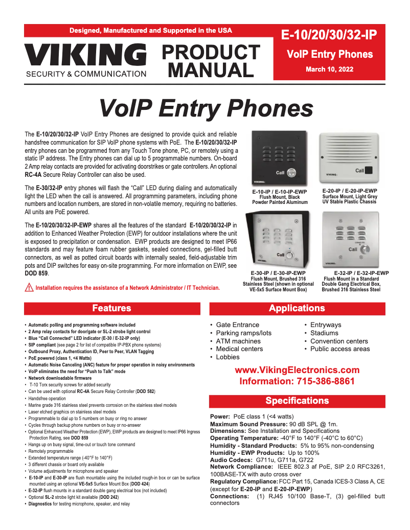 Página 1 del manual Manual de usuario Viking E-30-IP-EWP