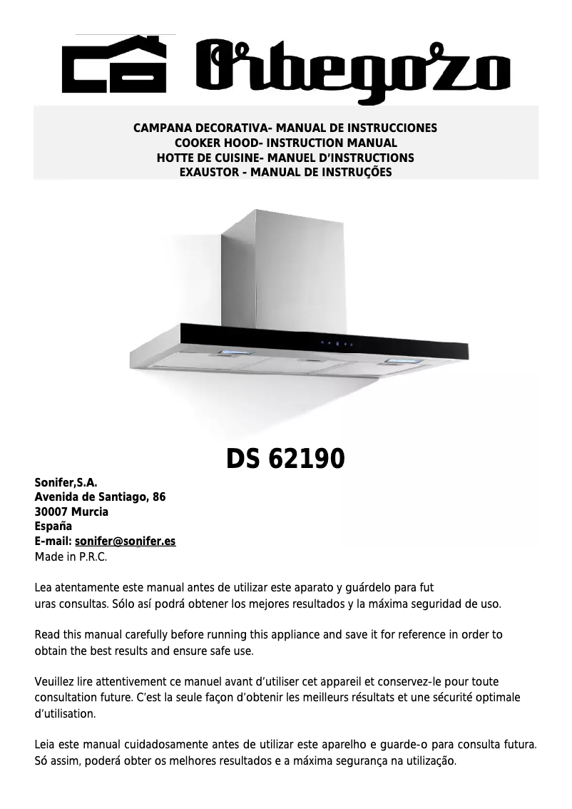 Page n°1 - Manuel utilisateur Orbegozo DS 62190 IN
