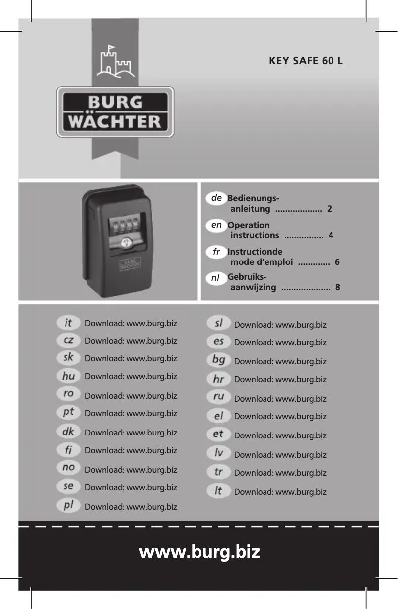 Imagen de la primera página del manual del dispositivo Key Safe 60 L