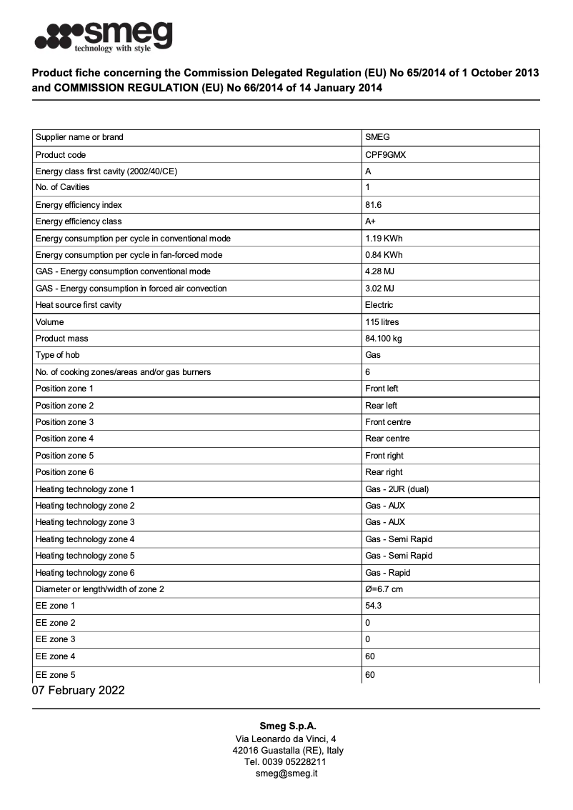 Page 1 de la notice Brochure Smeg CPF9GMX
