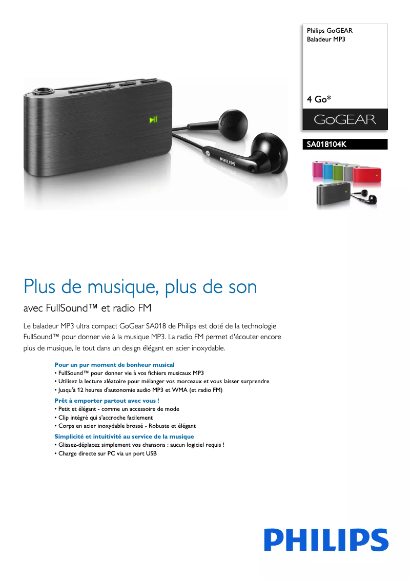 Image de la première page du manuel de l'appareil GoGear SA018104
