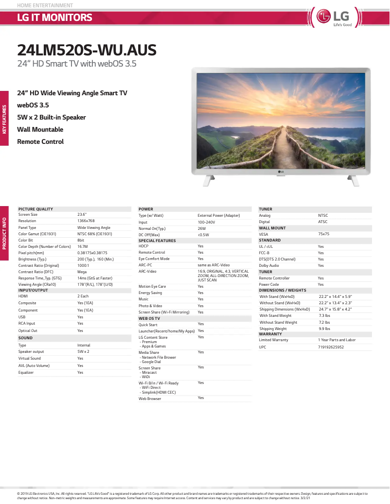 Image de la première page du manuel de l'appareil 24LM520S