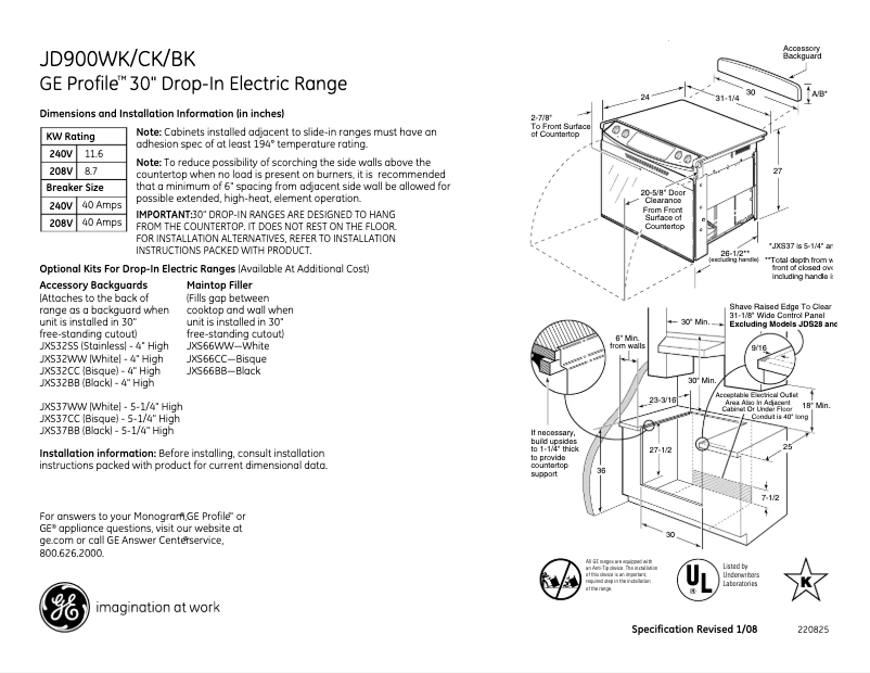 Page 1 de la notice Fiche technique GE Profile JD900BKBB