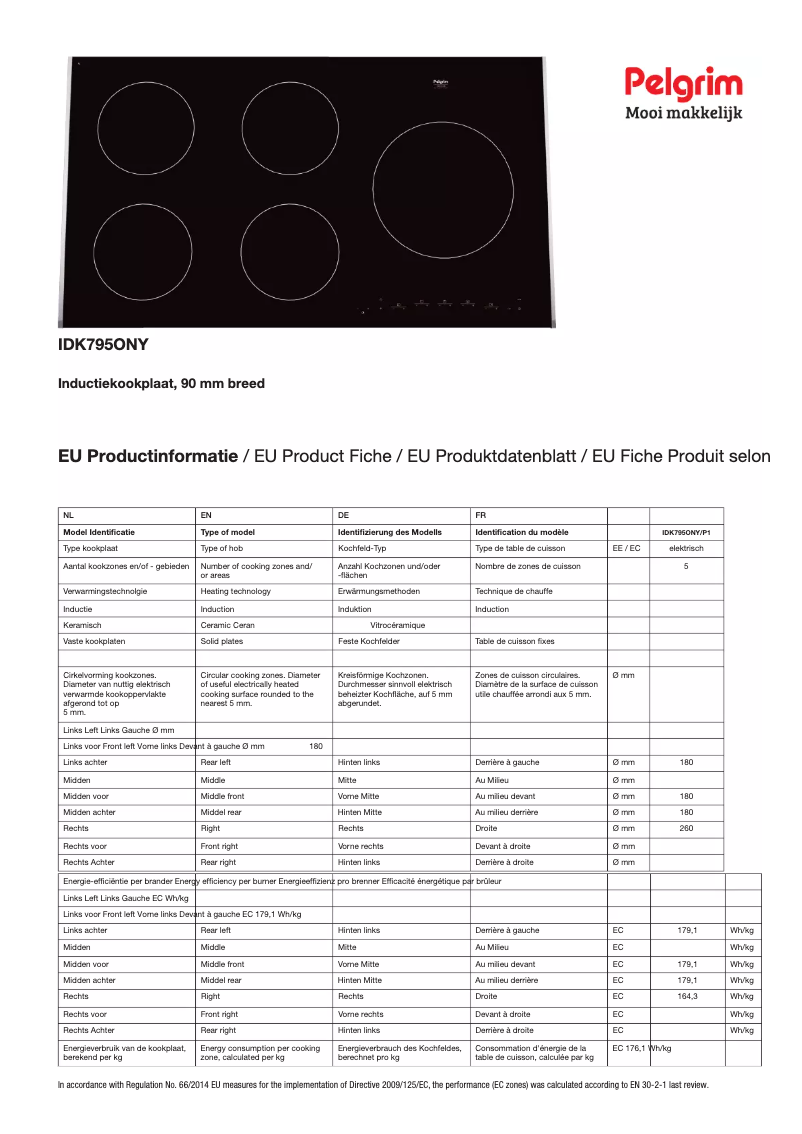 Page n°1 - Fiche technique Pelgrim IDK795ONY