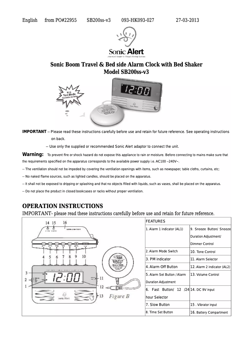 Image de la première page du manuel de l'appareil SB200ss-v3