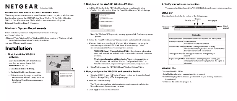 Page 1 de la notice Guide d'installation Netgear WAG511