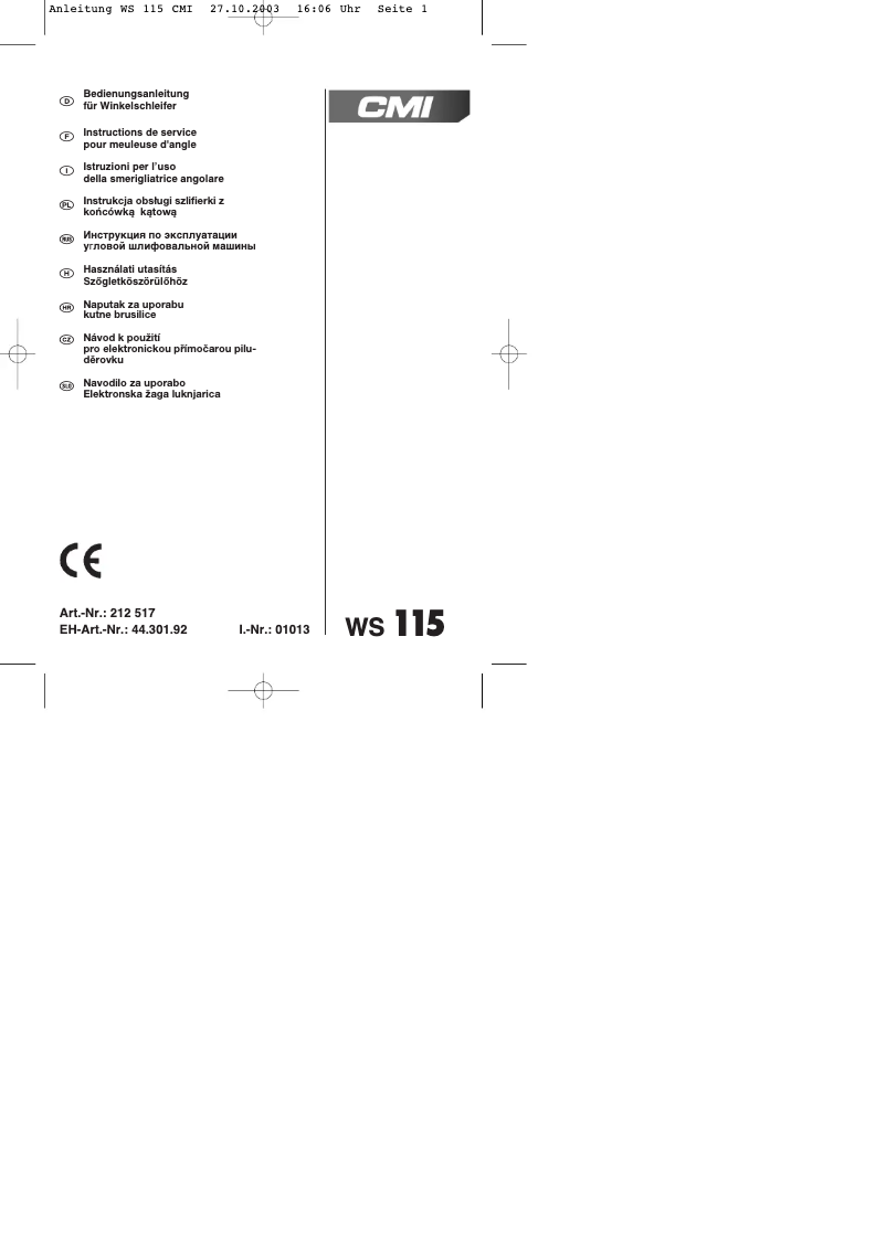 Page n°1 - Manuel utilisateur CMI WS 115
