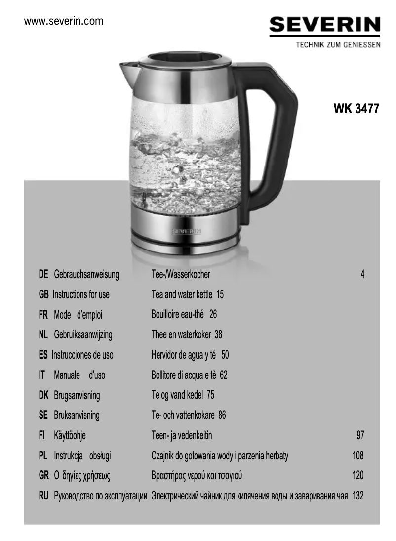 Page n°1 - Manuel utilisateur Severin WK 3477