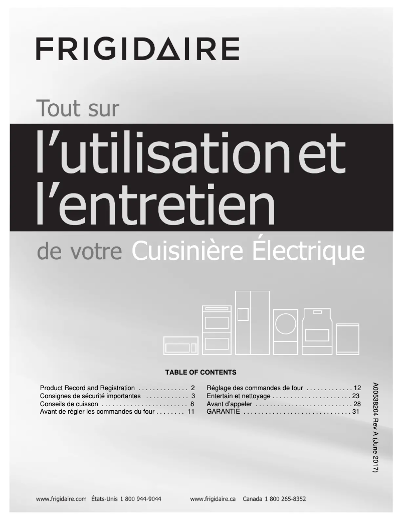 Page 1 de la notice Manuel utilisateur Frigidaire FFEW3026TD