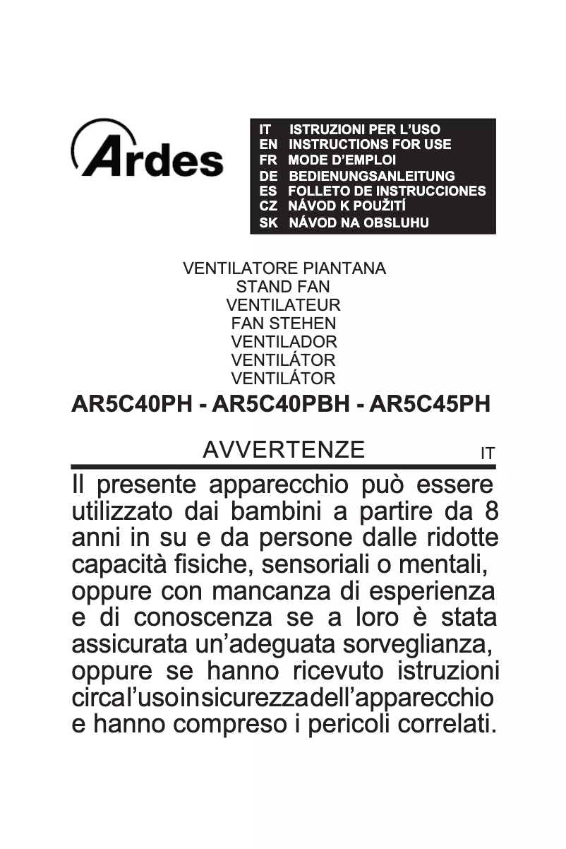 Page 1 de la notice Manuel utilisateur Ardes AR5C45PH