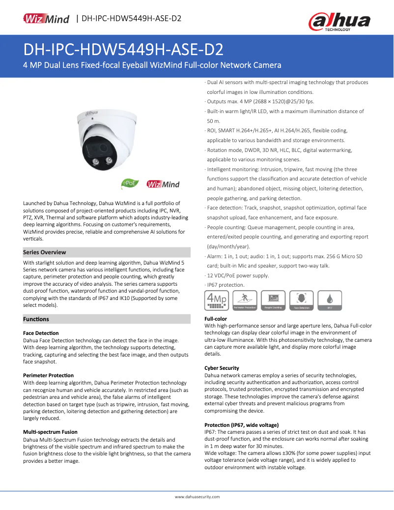 Page n°1 - Fiche technique Dahua Technology IPC-HDW5449H-ASE-D2