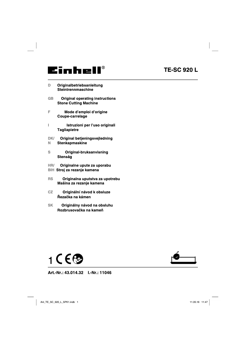 Page 1 de la notice Manuel utilisateur Einhell TE-SC 920 L