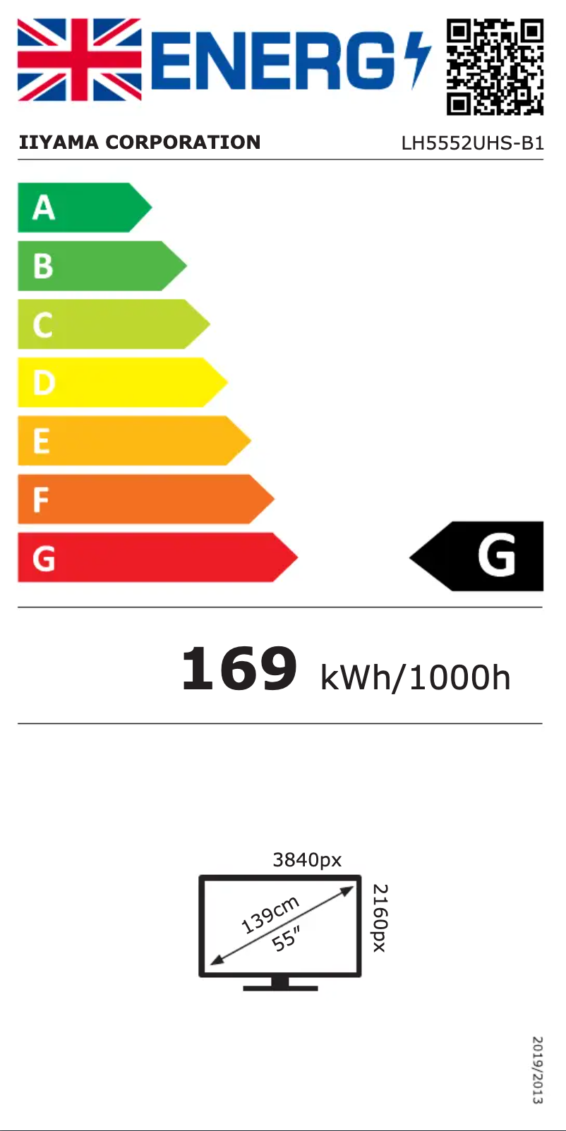 Page n°1 - Label énergétique Iiyama ProLite LH5552UHS