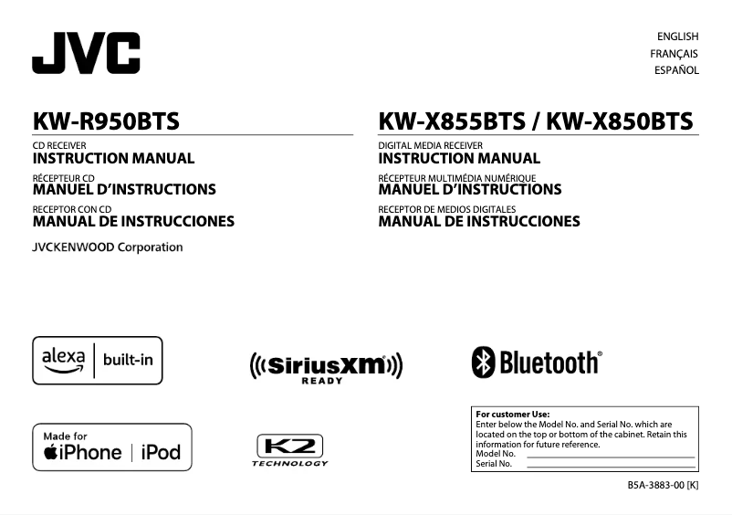 Page n°1 - Manuel utilisateur JVC KW-X850BT
