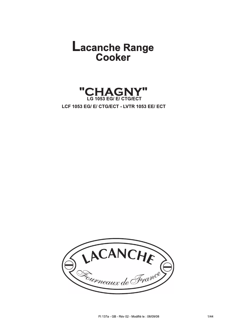 Página 1 del manual Manual de usuario Lacanche LCF 1053 ECT