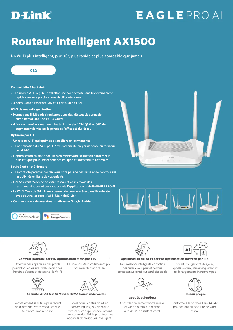 Page 1 de la notice Fiche technique D-Link R15