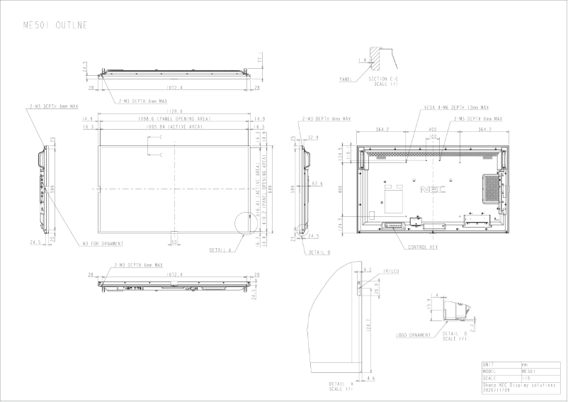 Página 1 del manual Dibujo técnico NEC MultiSync ME501