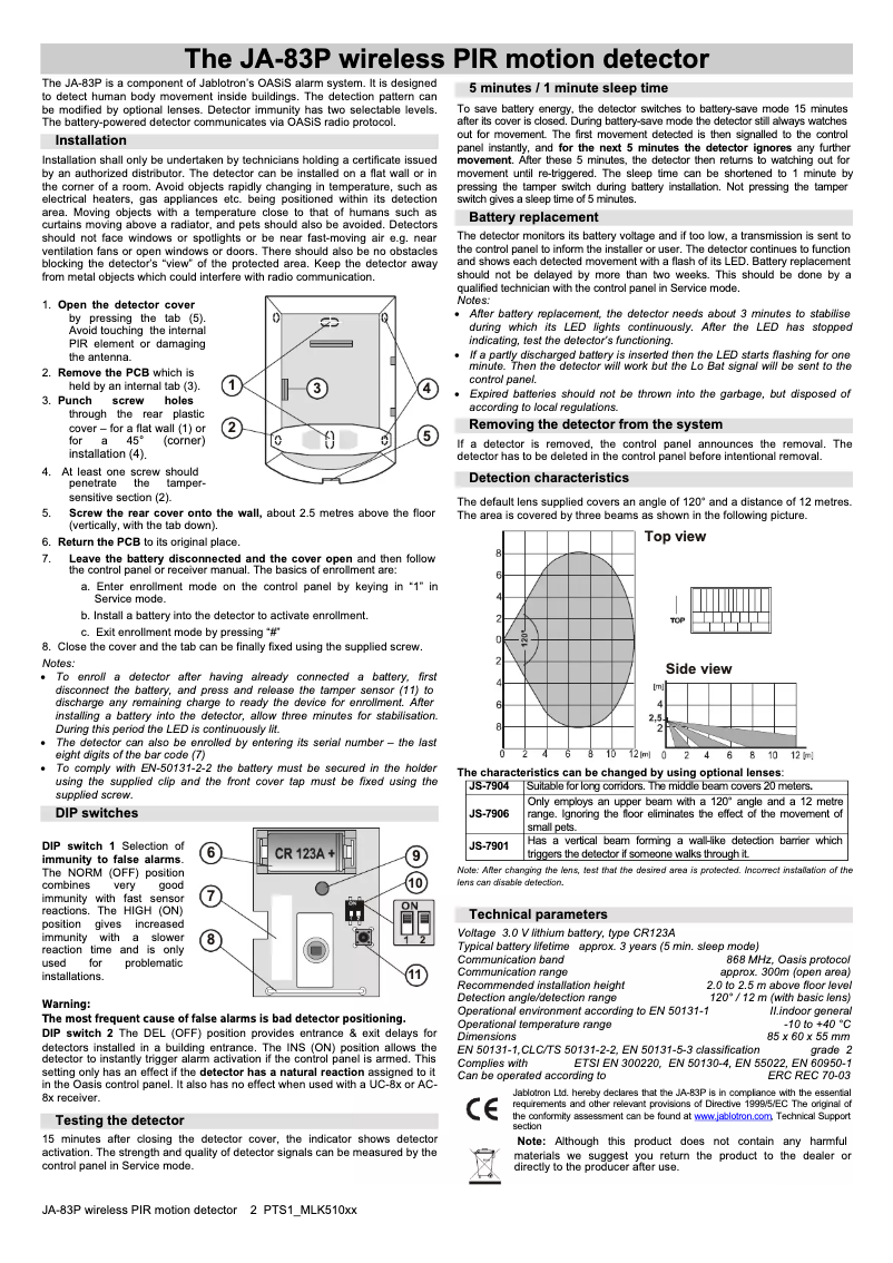 Page 1 de la notice Manuel utilisateur Joblotron JA-83P