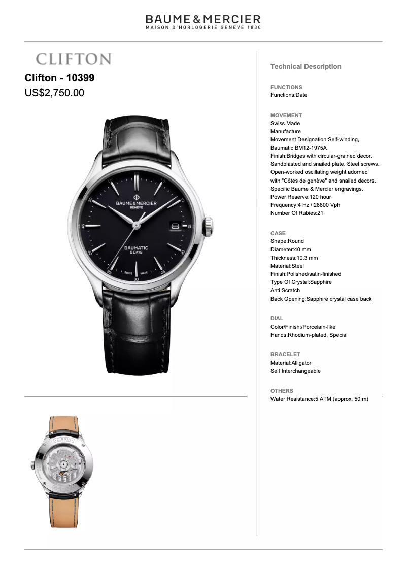 Página 1 del manual Manual de usuario Baume & Mercier Clifton 10399