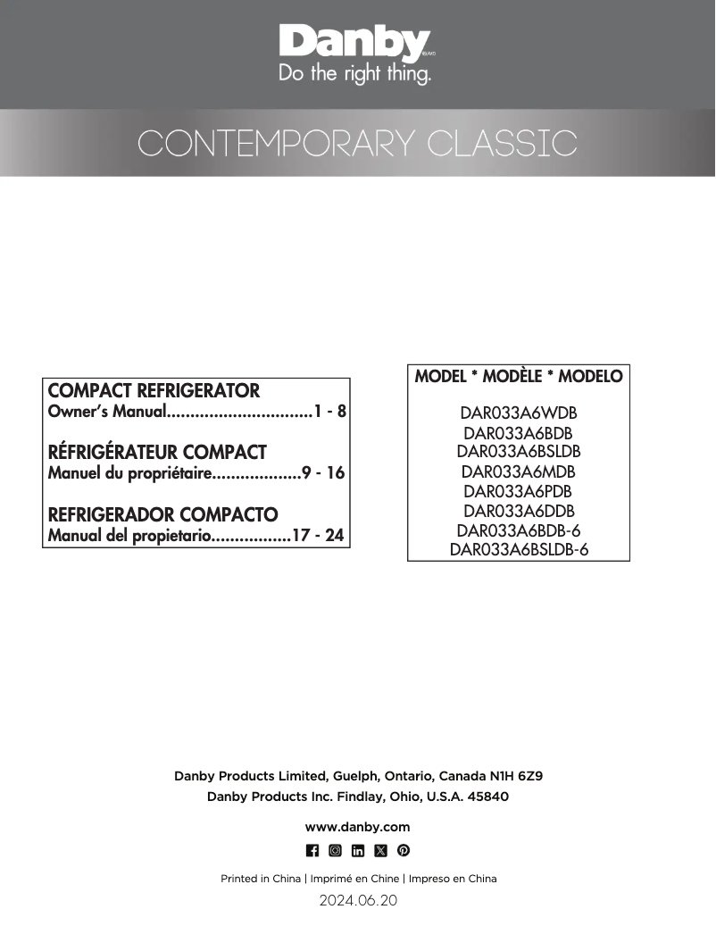 Page 1 de la notice Manuel utilisateur Danby DAR033A6BSLDB-6