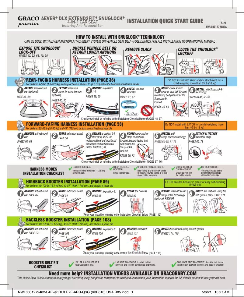 Page n°1 - Guide de démarrage rapide Graco Premier 4Ever DLX Extend2Fit SnugLock