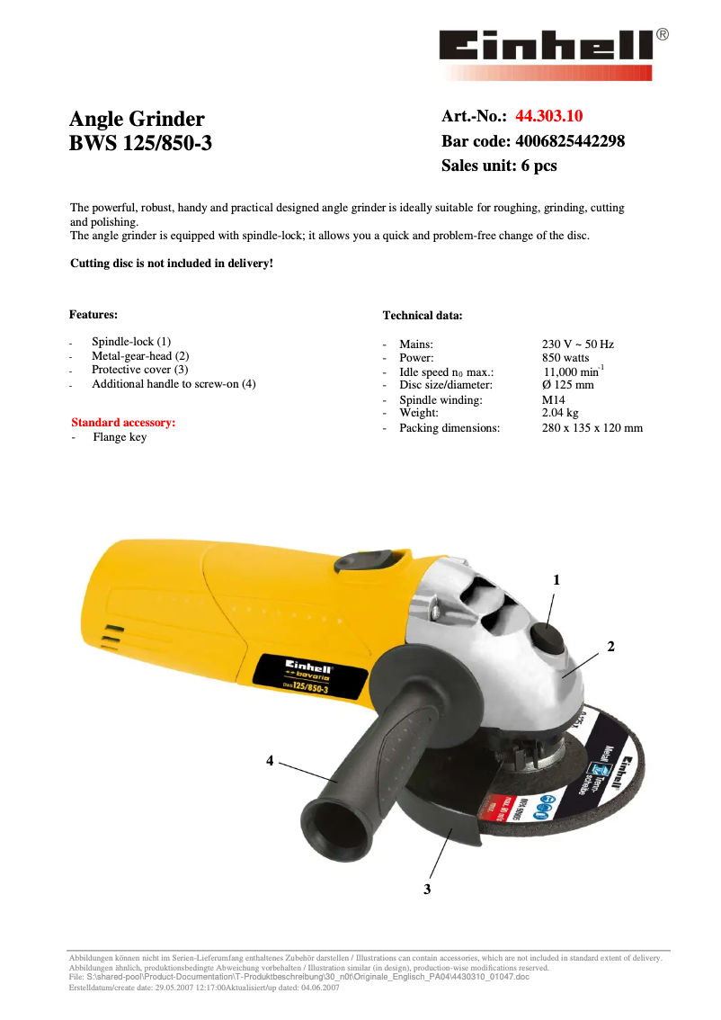 Image de la première page du manuel de l'appareil BWS 125/850-3