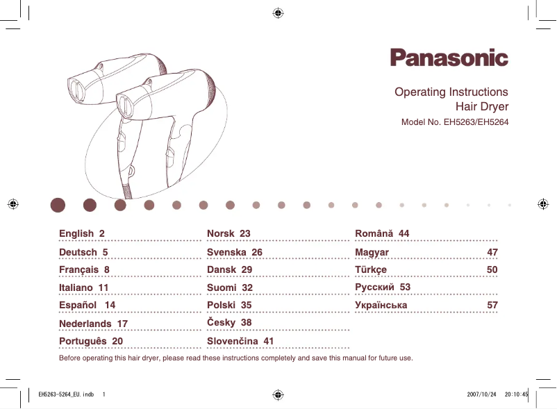 Page 1 de la notice Manuel utilisateur Panasonic EH-5264