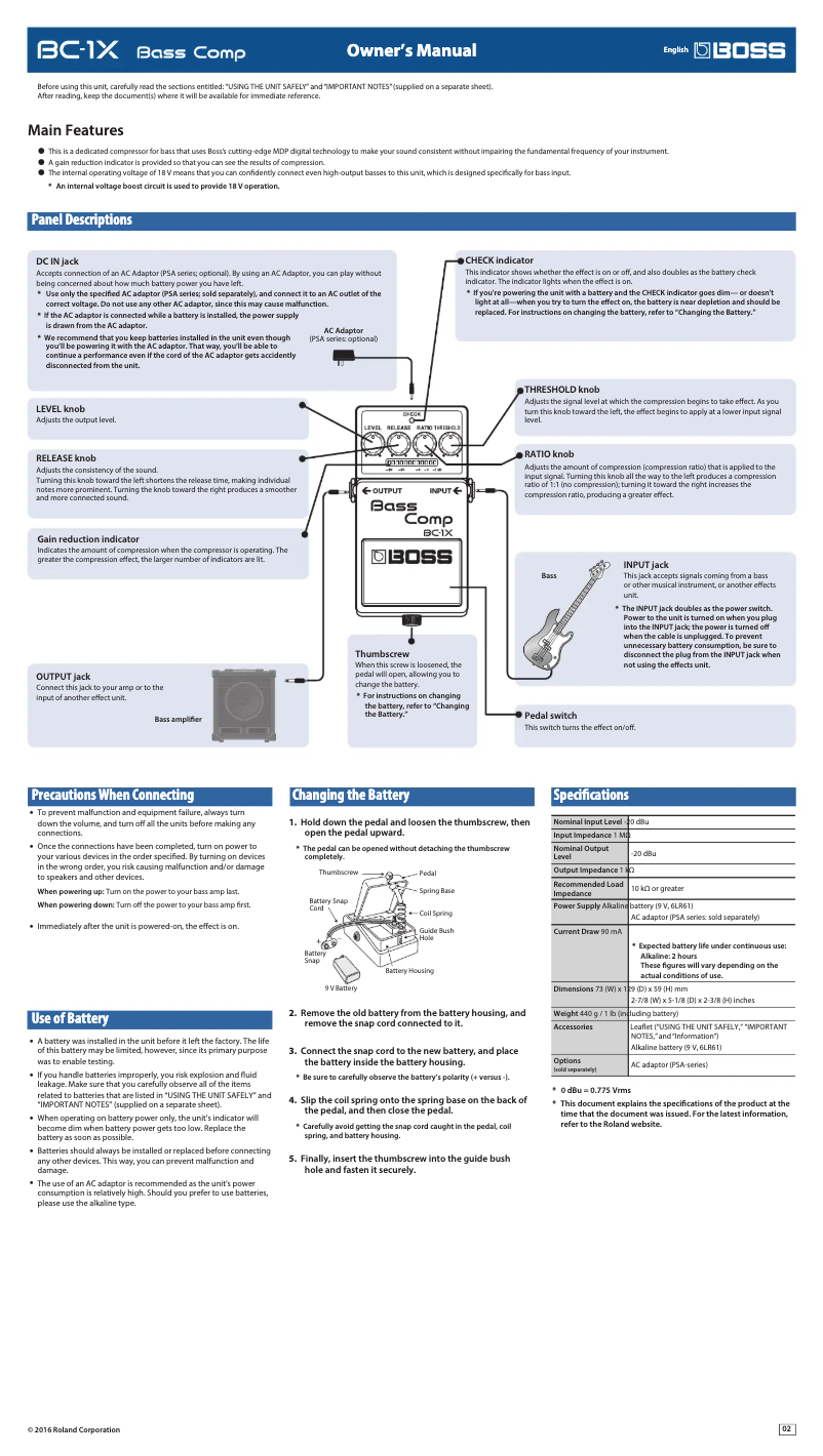 Page n°1 - Manuel utilisateur Boss BC-1X
