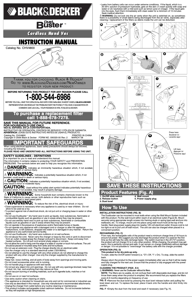 Page 1 de la notice Manuel utilisateur Black & Decker Dustbuster CHV4800