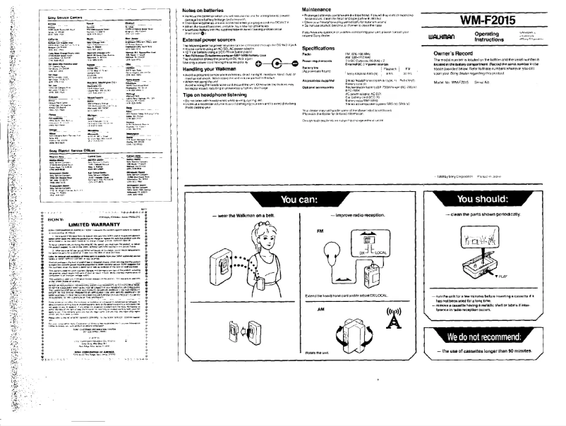 Page 1 de la notice Manuel utilisateur Sony Walkman WM-F2015
