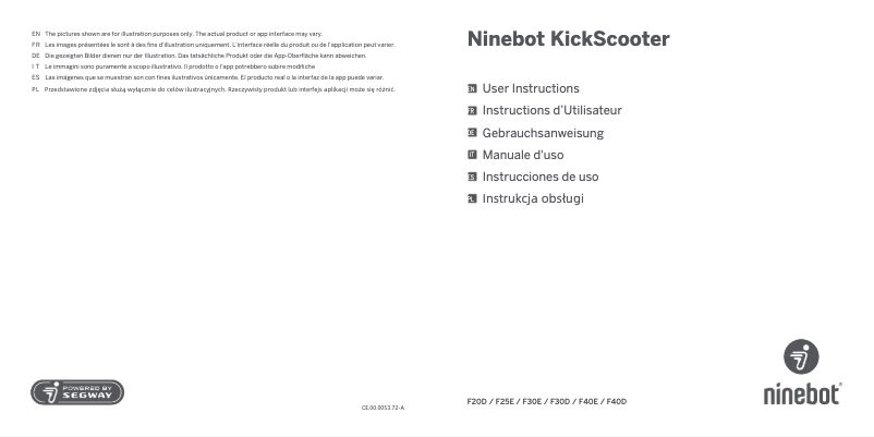Image de la première page du manuel de l'appareil Ninebot KickScooter F30D