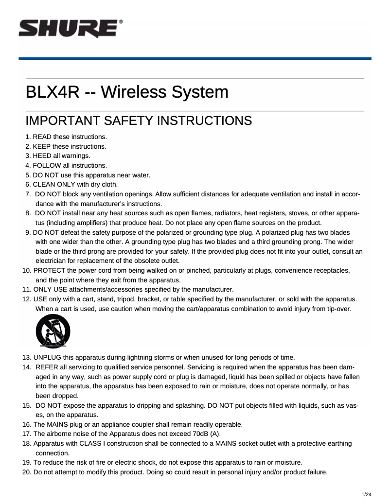 Page 1 de la notice Manuel utilisateur Shure BLX14R