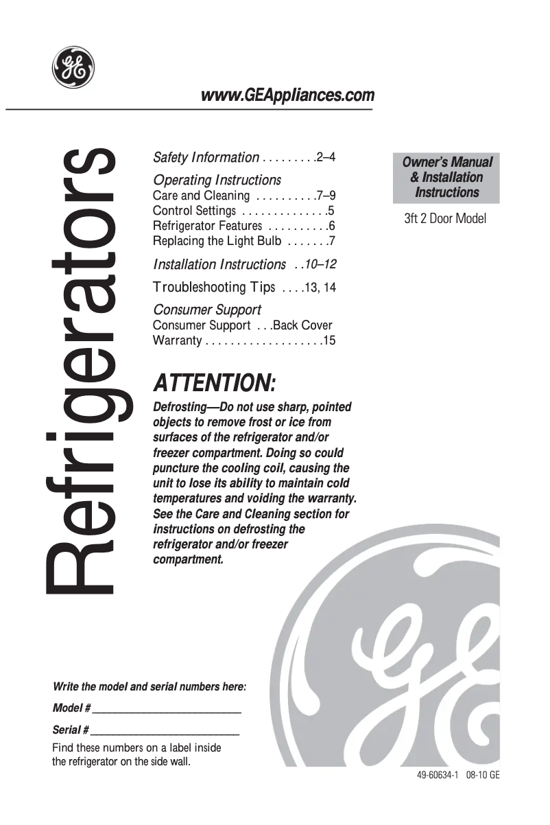 Page 1 de la notice Guide d'installation GE WMR03GAZBB