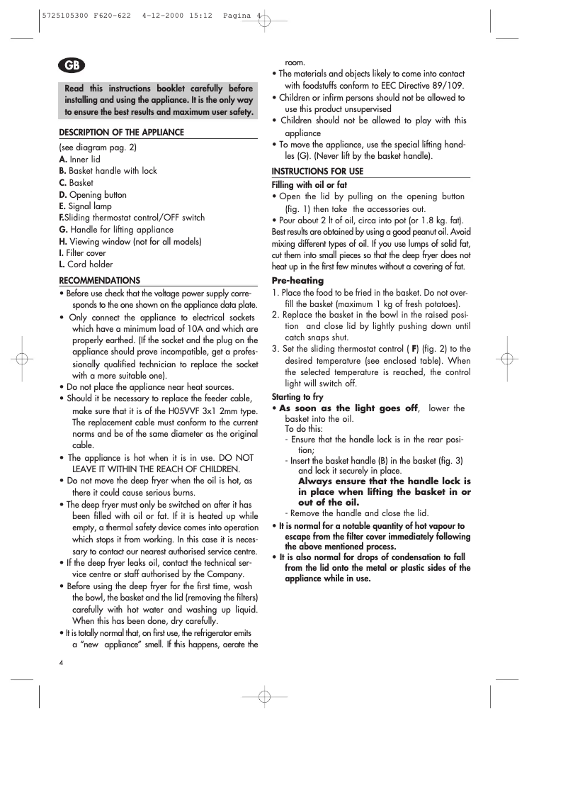 Image de la première page du manuel de l'appareil F622