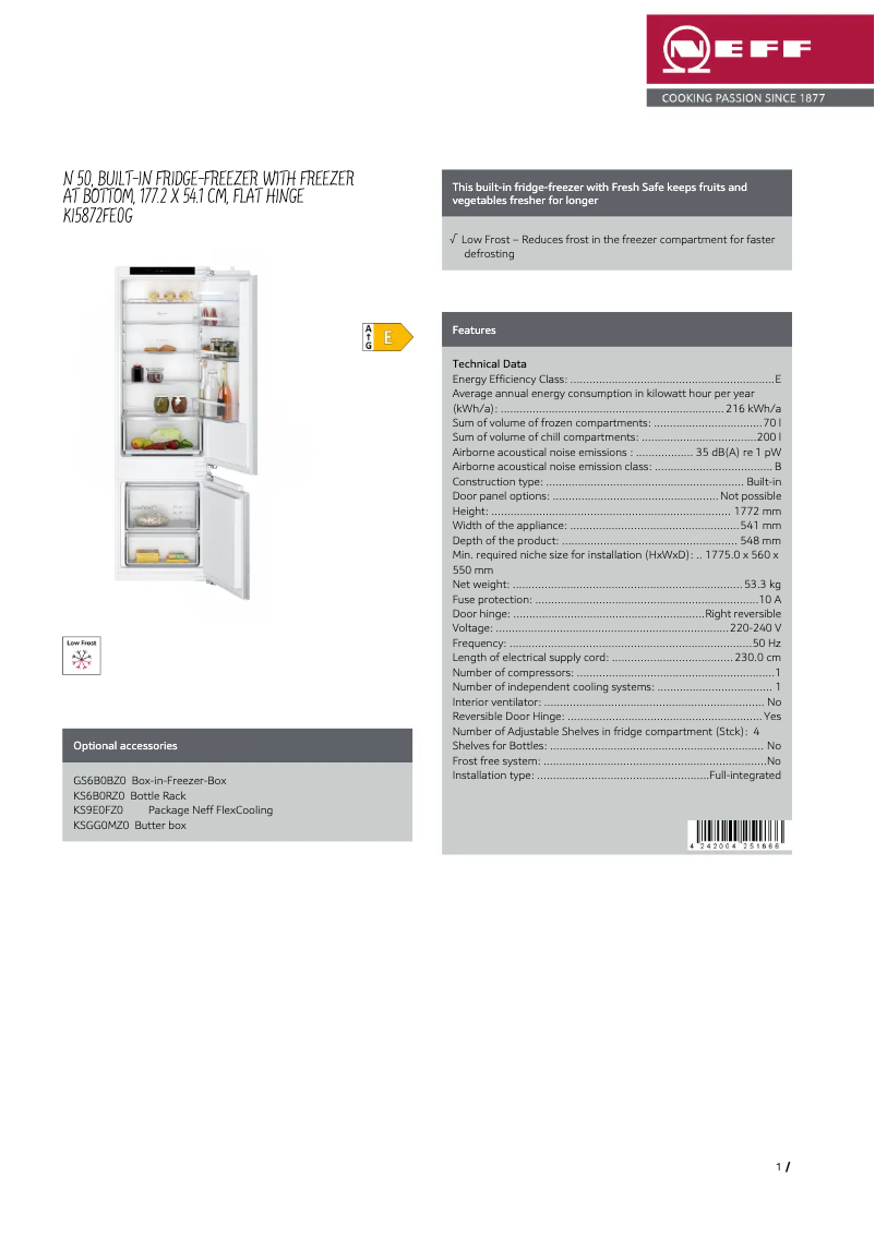 Page 1 de la notice Fiche technique Neff KI5872FE0G
