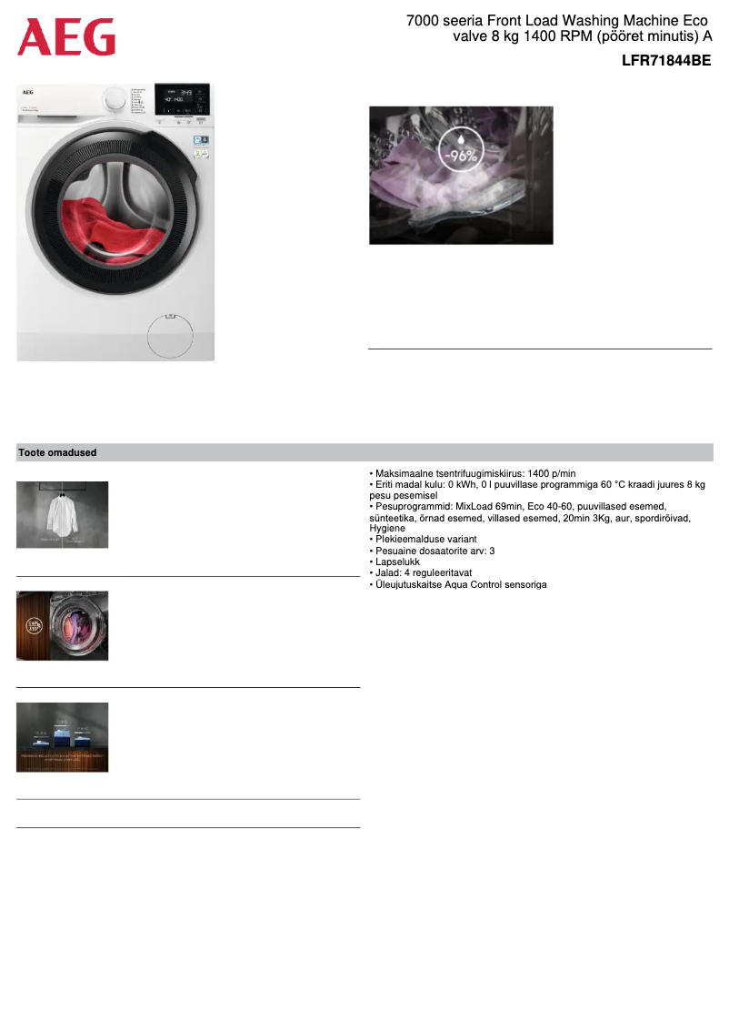 Página 1 del manual Ficha técnica AEG LFR71844BE