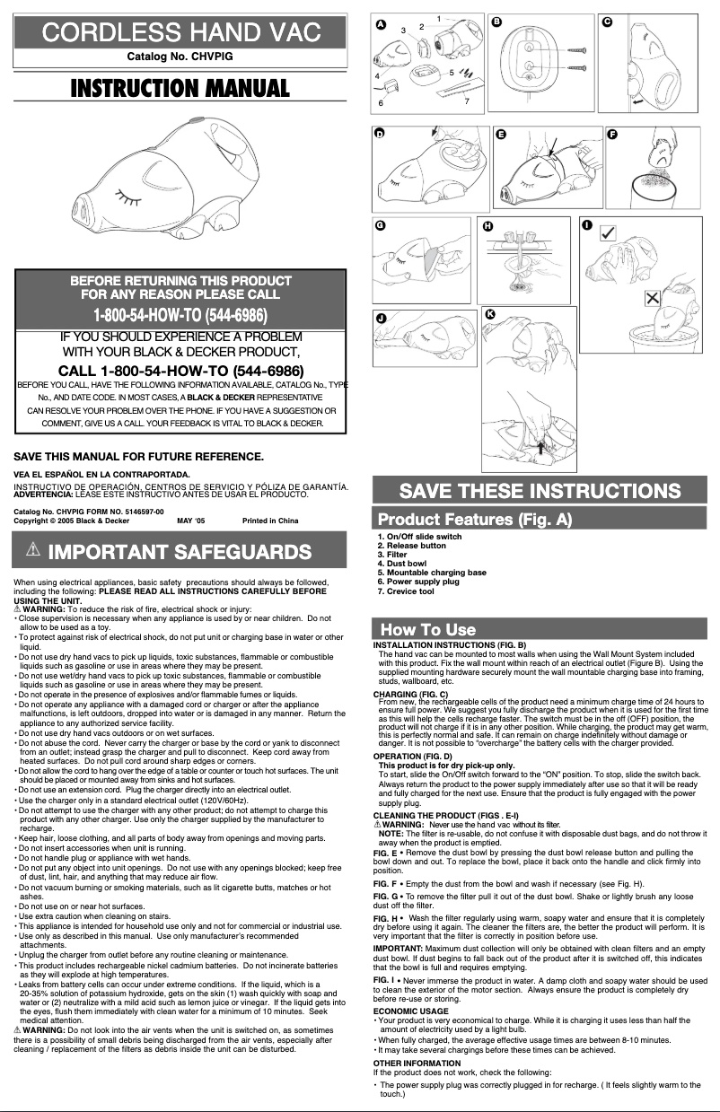 Page 1 de la notice Manuel utilisateur Black & Decker CHVPIG